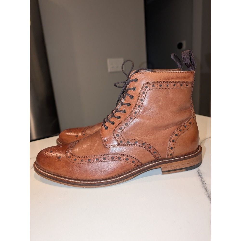 Aston Grey Peyton Brown Leather Wingtip Brogue Dress Boots Men 9 Cognac Heritage